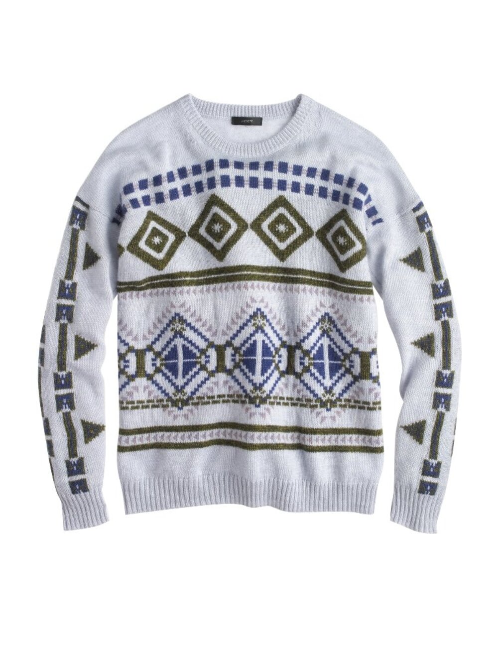 J. Crew purple wool mohair blend abstract fair isle knit crewneck sweater